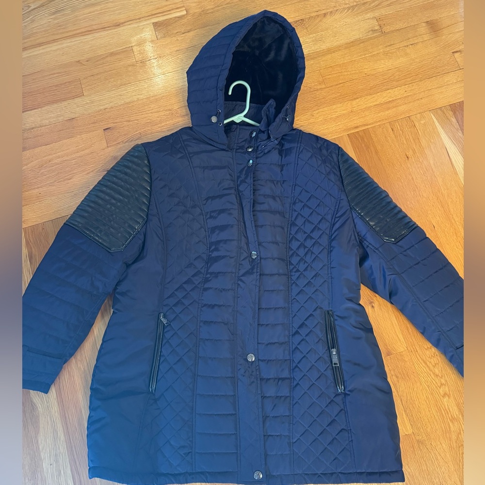 Nicole Miller Women's Quilted Hooded Jacket - Navy 2X